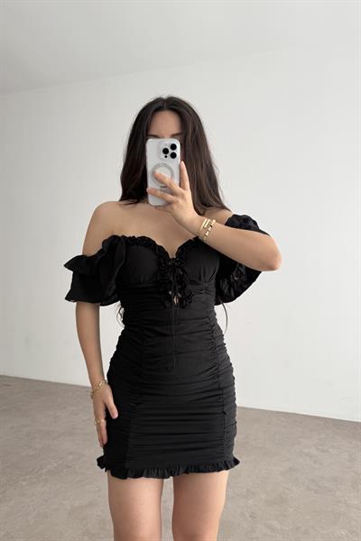 Angel Wing Siyah Drapeli Elbise