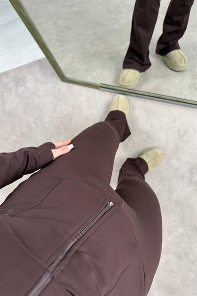 Ao Kahve Spor Ceketli Flare Tayt Takım