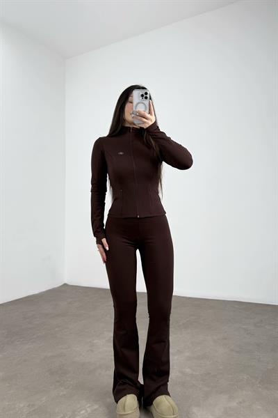 Ao Kahve Spor Ceketli Flare Tayt Takım