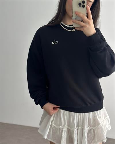 AO Logolu Siyah Oversize Sweat