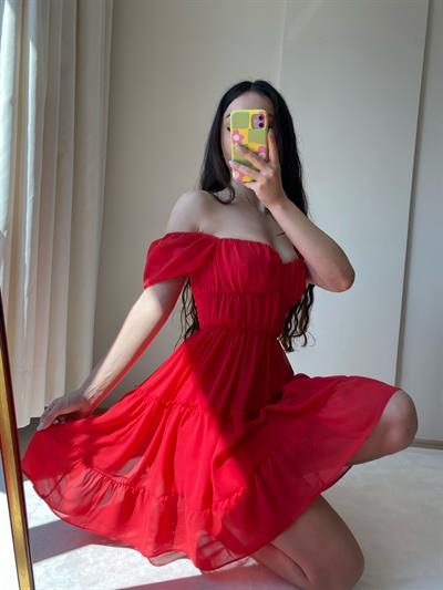 Ariel Romantik Kırmızı Şifon Elbise