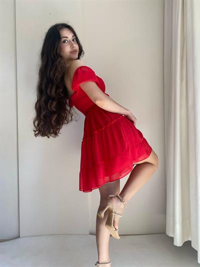 Ariel Romantik Kırmızı Şifon Elbise