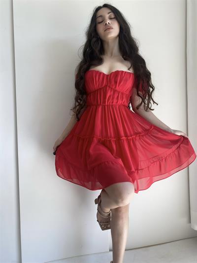 Ariel Romantik Kırmızı Şifon Elbise