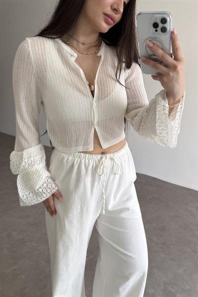 Asos Orijinal Kolları Dantel Detaylı Ekru Bluz