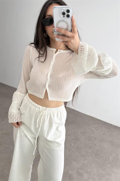 Asos Orijinal Kolları Dantel Detaylı Ekru Bluz