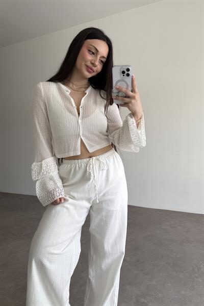 Asos Orijinal Kolları Dantel Detaylı Ekru Bluz