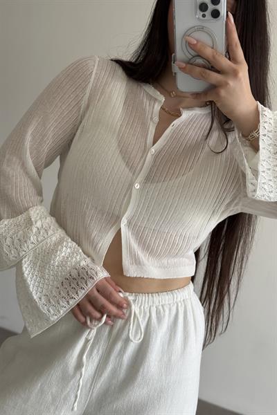 Asos Orijinal Kolları Dantel Detaylı Ekru Bluz