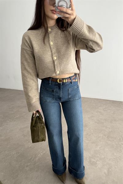 Asos Orj. Bej Yünlü Gold Düğmeli Hırka 