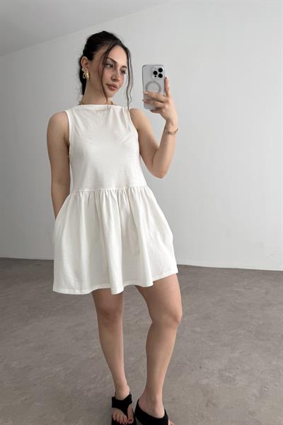 Asos Orj Pamuk Penye Beyaz Elbise