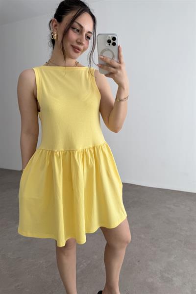 Asos Orj Pamuk Penye Sarı Elbise