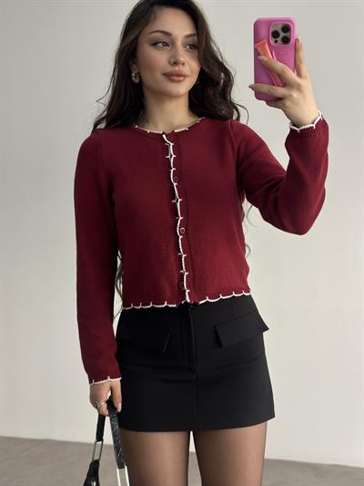 Orj. Bordo Dantel Modelli Hırka 