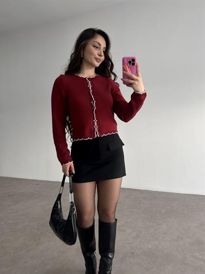 Orj. Bordo Dantel Modelli Hırka 