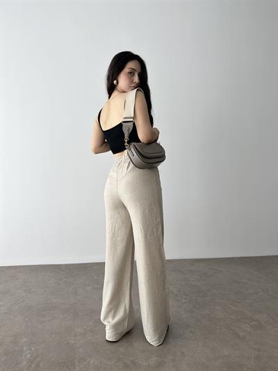 Astarlı Yüksek Bel Natural Keten Pantolon