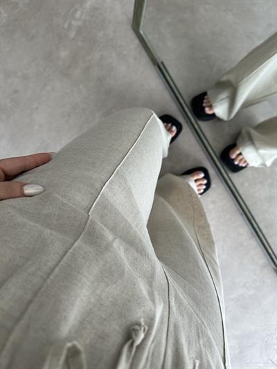 Astarlı Yüksek Bel Natural Keten Pantolon