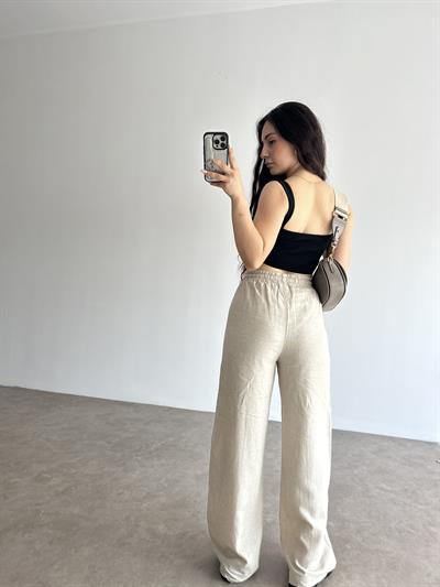 Astarlı Yüksek Bel Natural Keten Pantolon