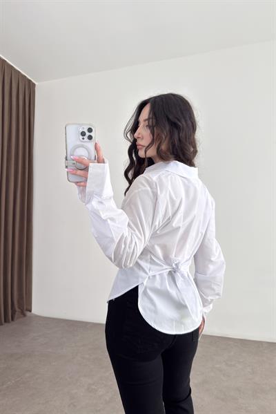 Bağlama Detaylı Beyaz Poplin Gömlek