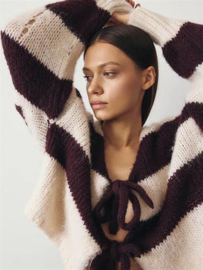 Bağlamalı Kahve Çizgili Orijinal Marka Hırka