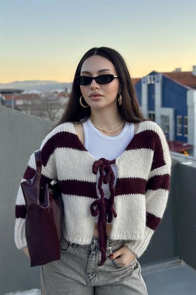 Bağlamalı Kahve Çizgili Orijinal Marka Hırka