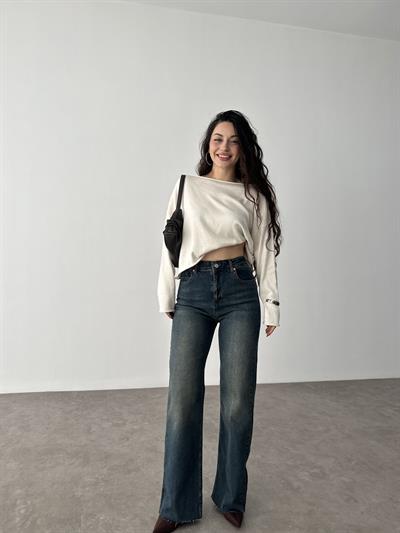 Basic Ekru Düz Yaka Triko