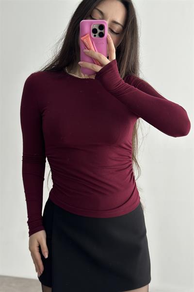 Basic Yanı Drapeli Opak Pamuklu Bordo Basic Üst