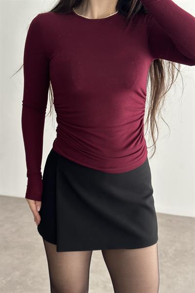 Basic Yanı Drapeli Opak Pamuklu Bordo Basic Üst