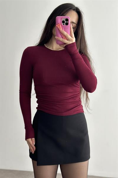 Basic Yanı Drapeli Opak Pamuklu Bordo Basic Üst