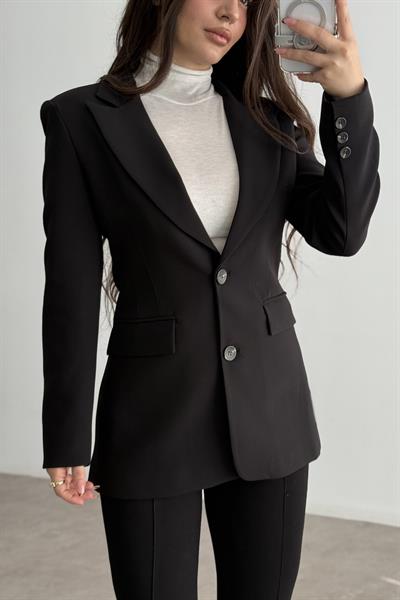 Belden Oturtmalı Vatkalı Klasik Blazer Ceket