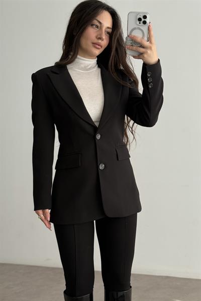 Belden Oturtmalı Vatkalı Klasik Blazer Ceket