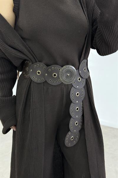 Bohem Tokalı Yuvarlak Kahve Kemer