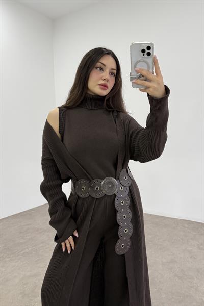 Bohem Tokalı Yuvarlak Kahve Kemer