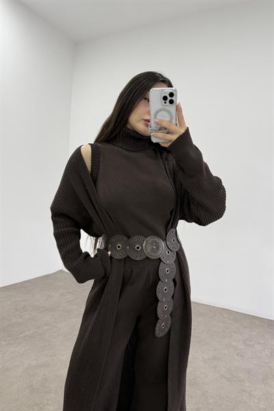 Bohem Tokalı Yuvarlak Kahve Kemer