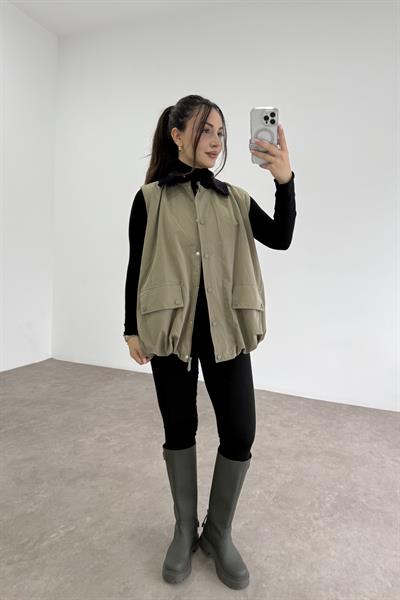 Bomber Yakalı Tensel İçi Kürklü Çağla Yelek