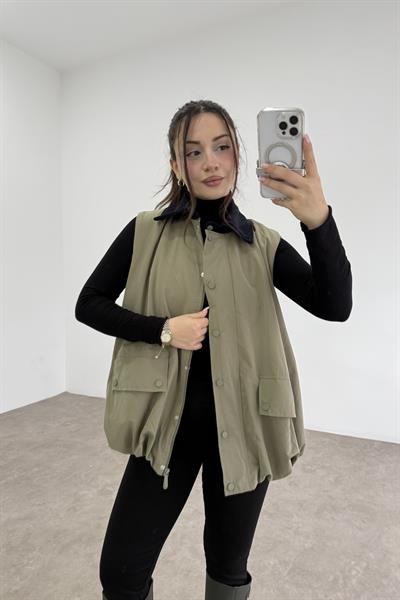 Bomber Yakalı Tensel İçi Kürklü Çağla Yelek