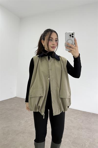 Bomber Yakalı Tensel İçi Kürklü Çağla Yelek