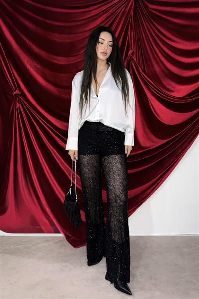 Boncuk İşlemeli Şort Astarlı Pantolon 