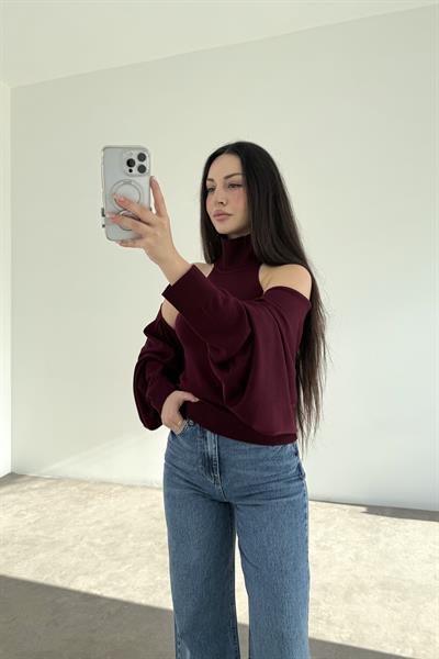 Bordo Halter Kesim Bluzlu Bolerolu Takım Üst