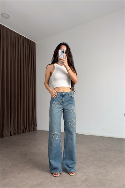 Brownie Orj Eskitme Yıldız Detaylı Vintage Straight Jean