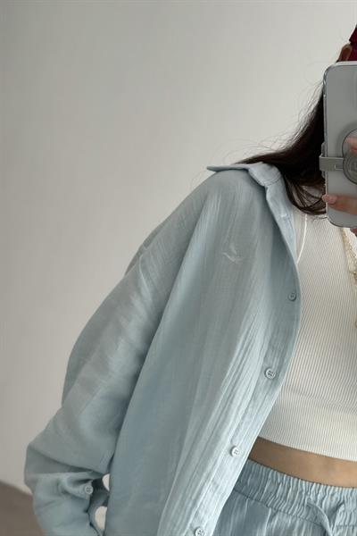 Bymn Clup Müslin Kumaş Gömlek Takım Bebek Mavi