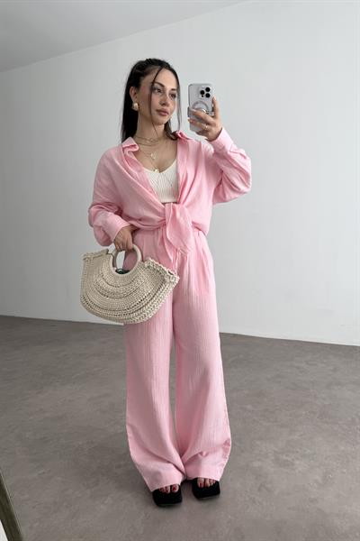 Bymn Clup Müslin Kumaş Gömlek Takım Pink