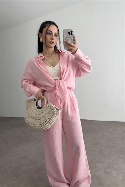 Bymn Clup Müslin Kumaş Gömlek Takım Pink