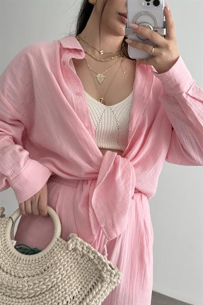 Bymn Clup Müslin Kumaş Gömlek Takım Pink