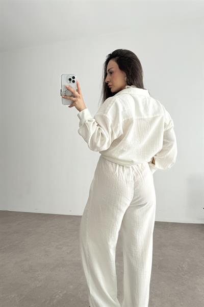 Bymn Clup Müslin Kumaş Gömlek Takım White