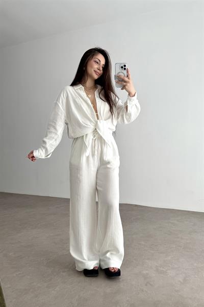 Bymn Clup Müslin Kumaş Gömlek Takım White