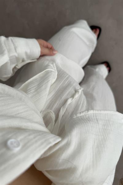 Bymn Clup Müslin Kumaş Gömlek Takım White