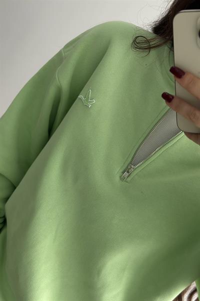 BYMN Neon Yeşil Yarım Fermuarlı Sweatshirt