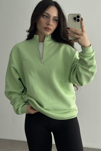 BYMN Neon Yeşil Yarım Fermuarlı Sweatshirt