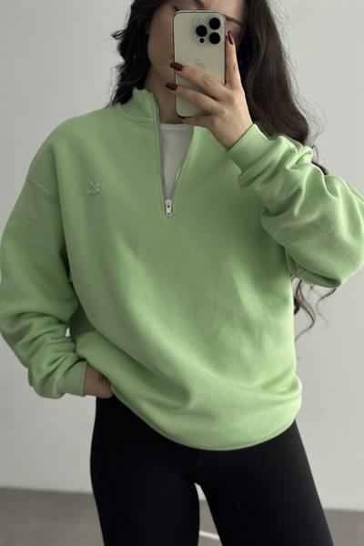 BYMN Neon Yeşil Yarım Fermuarlı Sweatshirt
