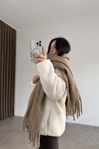 Bymn Taşlı Logolu Kahve Atkı