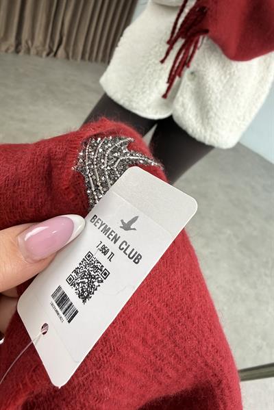 Bymn Taşlı Logolu Kırmızı Atkı