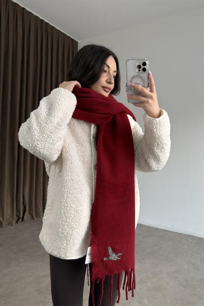 Bymn Taşlı Logolu Kırmızı Atkı